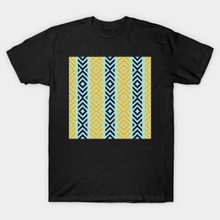 Navy, Teal, and Tangerine Diamond Tribal Stripe Pattern T-Shirt